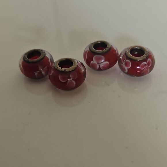 Murano Glass Floral Bead Set Of 4 Charms - Picture 9 of 16